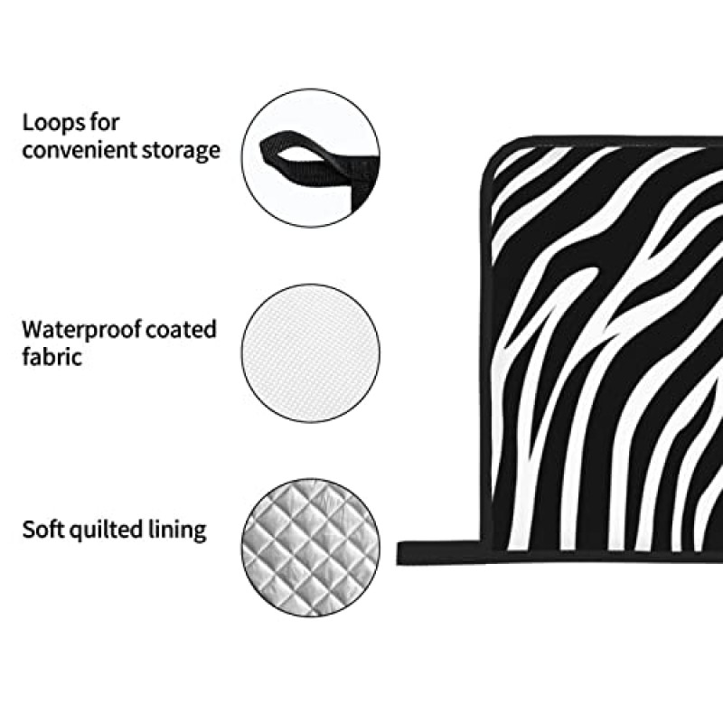 검은 얼룩말 줄무늬 오븐 장갑 및 냄비 홀더 세트 4 개 세트, 내열성 동물 프린트 오븐 장갑 주방 요리 베이킹 바베큐 용 핫 패드