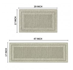 Artoid 모드 고무 미끄럼 방지 세탁 가능 흡수성 주방 러그 및 매트 2개 세트, 바닥용 주방 ​​매트 주방 러너 복도 싱크대 앞 세탁실 베이지 그레이 - 17x29 및 17x47 인치