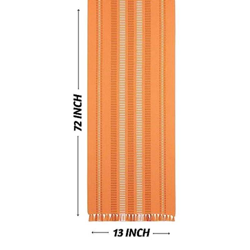 민속 가을 테이블 러너 가을 장식용 72인치 길이, 가정용 가을 장식용 면 100% 추수감사절 테이블 러너, 테이블 러너 가을 또는 보호 테이블 러너, 가을 러너(러셋 오렌지)