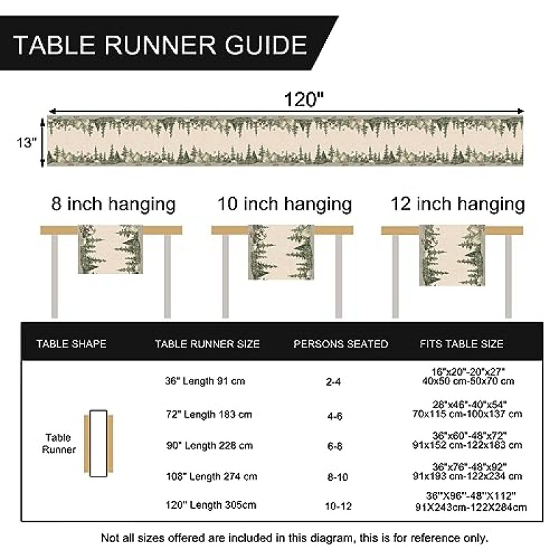 Seliem 겨울 숲 순록 소나무 테이블 러너, 크리스마스 엘크 수채화 참새 홈 주방 장식, 우드랜드 크리스마스 계절 농가 삼베 식사 장식 휴일 파티 공급 13 x 120