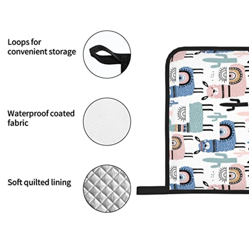 라마 선인장 알파카 오븐 장갑 및 냄비 홀더 4개 세트, 오븐 장갑 및 냄비 홀더 주방 요리용 내열 장갑 베이킹 그릴링 바베큐