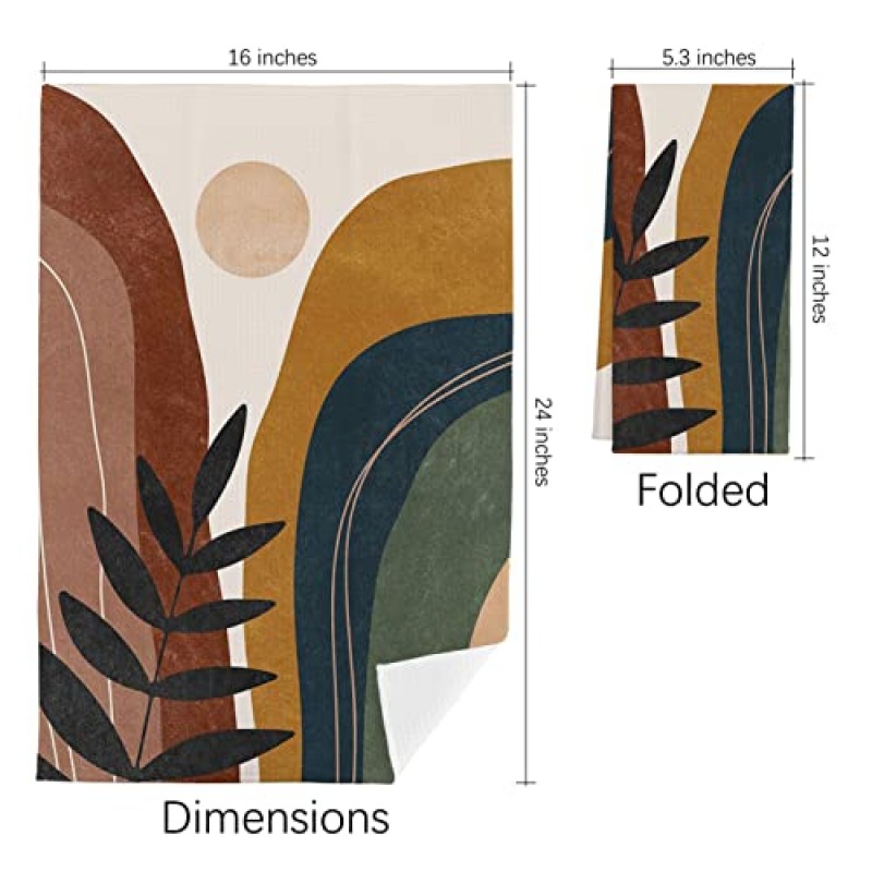 추상 Boho Sun Mountain 식물 잎 주방 타월 티 타월, 16 X 24 인치 면 현대식 접시 타월 행주, 접시 천 밀가루 자루 농가 주방 장식용 핸드 타올, Boho 연인 선물