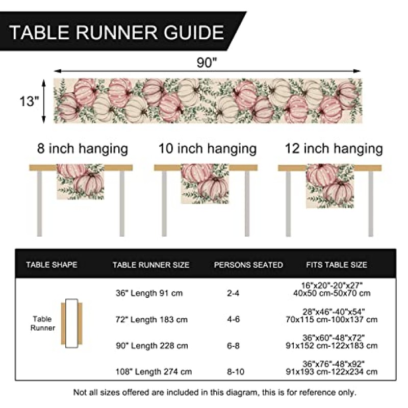 Seliem 가을 핑크 화이트 호박 패치 테이블 러너, 가을 유칼립투스 잎 계절 주방 식탁 장식, 농가 추수 감사절 가정 장식 실내 야외 파티 공급 13 x 90 인치