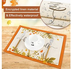 Whaline 6Pcs 해피 가을 삼베 Placemats 빈티지 단풍 테이블 매트 방수 패브릭 플레이스 매트 가을 수확 추수 감사절 홈 주방 장식 용품을위한 12x18 인치 내열성 테이블 매트