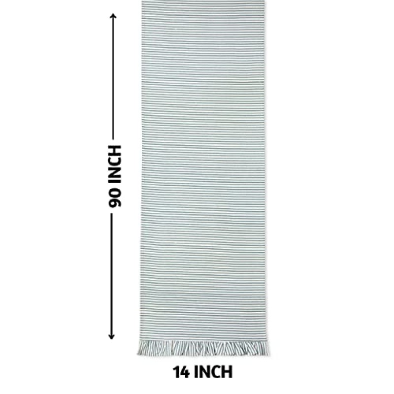 농가 장식용 민속 보호 테이블 러너 90인치 길이, 주방 장식용 면 100% Dinign 테이블 러너, 소박한 테이블 러너 또는 블루 커피 테이블 러너(블루 스트라이프 프릴)