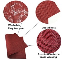WAZAIGUR 플레이스 매트 청소가 용이한 십자형 비닐 플레이스 매트 내구성이 뛰어난 미끄럼 방지 내열성 테이블 매트 주방 테이블용 플레이스 매트 4개 세트, 빨간색