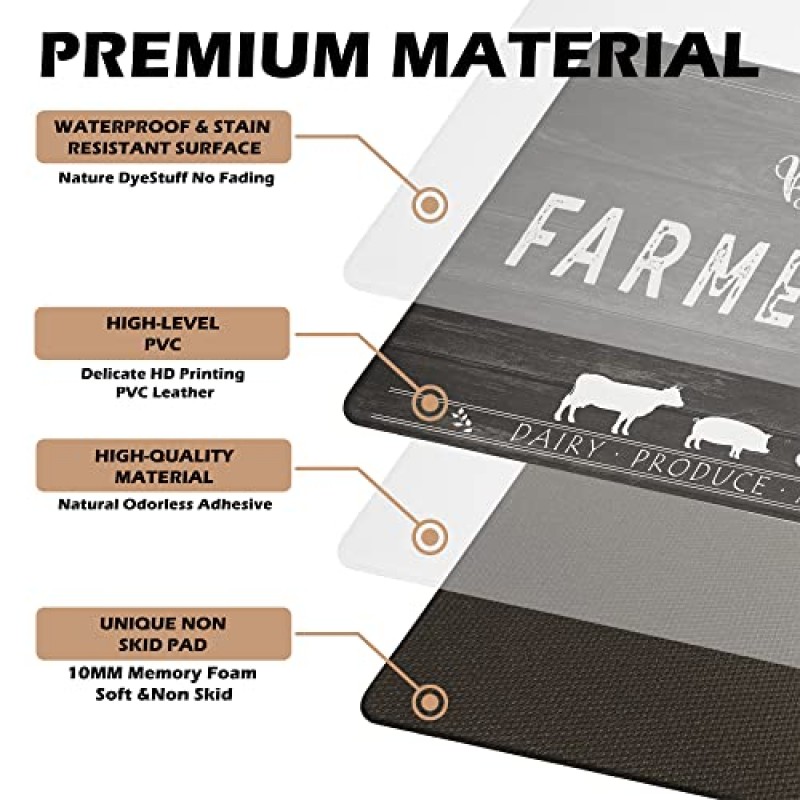 Chiinvent 농가 주방 러그 2 조각 암소 소박한 농장 장식 피로 방지 주방 매트 미끄럼 방지 컴포트 스탠딩 주방 러그 및 매트 주방 싱크 사무실 세탁실, 17.3x28+17.3x47 블랙 세트