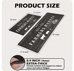 Chiinvent 농가 주방 러그 2 조각 암소 소박한 농장 장식 피로 방지 주방 매트 미끄럼 방지 컴포트 스탠딩 주방 러그 및 매트 주방 싱크 사무실 세탁실, 17.3x28+17.3x47 블랙 세트