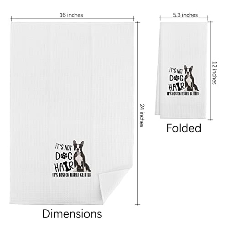 QIYUHOY 개털이 아닙니다 보스톤 테리어 반짝이 주방 수건 차 수건, 16 X 24 인치 면 현대식 접시 수건 행주, 농가 주방 장식용 접시 천 밀가루 자루 핸드 타올