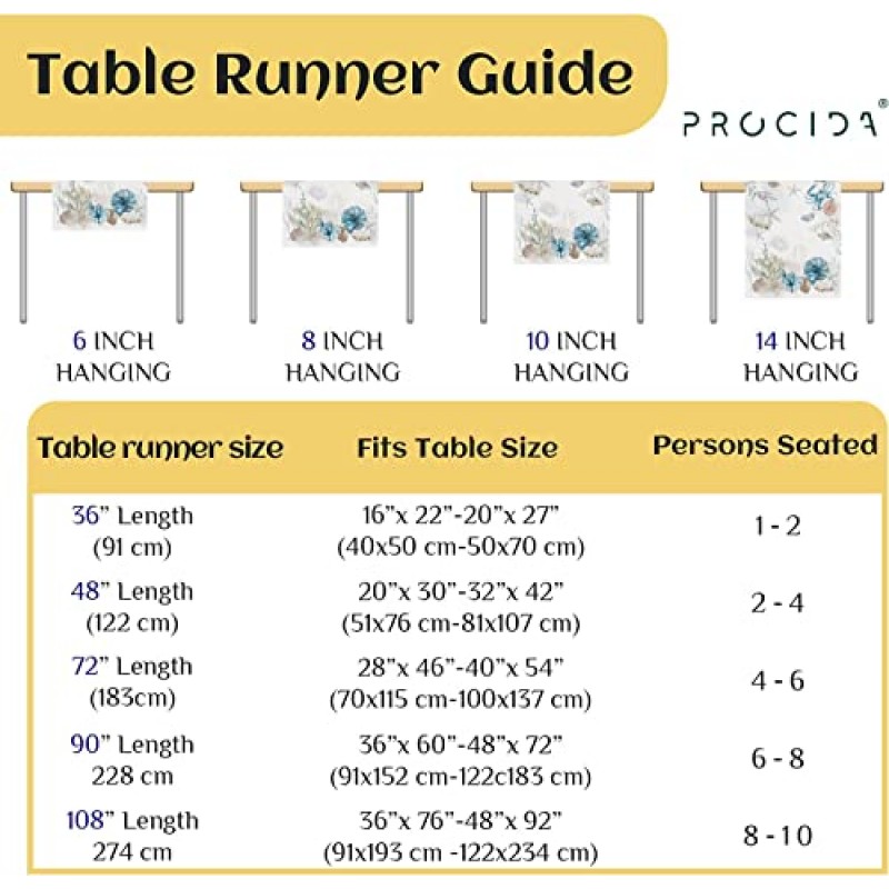PROCIDA 여름 삼베 테이블 러너 열대 바다 해변 불가사리 조개 테이블 러너 계절 휴일 파티 주방 실내 야외 식사 장식 13x90 인치