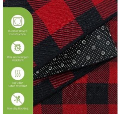 Matace Red & Black Buffalo Plaid 주방 러그 세트 [2 PCS] 장난꾸러기 트위스트 에디션 러너 및 매트, 빠른 흡수성, 기계 세탁 가능, 할로윈, 크리스마스 장식에 이상적