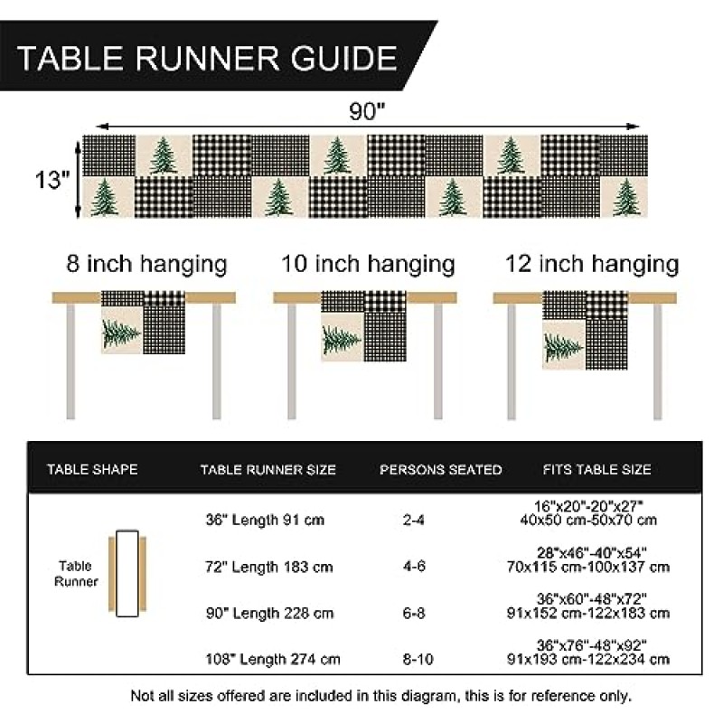 Seliem 블랙 화이트 버팔로 격자 무늬 체크 테이블 러너, 소나무 탁상 스카프 홈 주방 장식, 겨울 계절 농가 휴일 소박한 삼베 식사 장식 집들이 선물 파티 공급 13X90