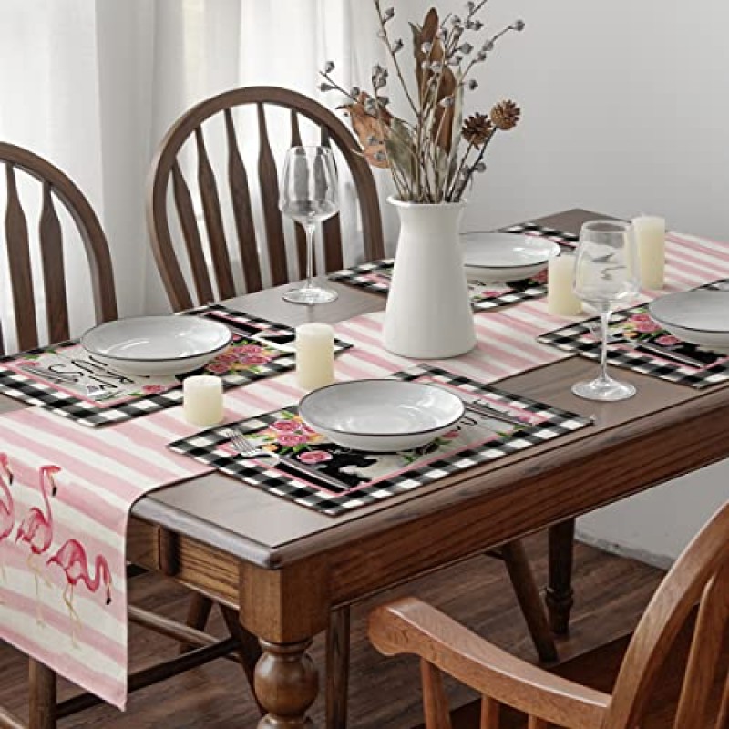 Artoid 모드 버팔로 격자 무늬 암소 농장 Placemats 파티 주방 식사 장식을위한 4, 12x18 계절 테이블 매트 세트