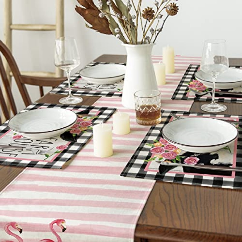 Artoid 모드 버팔로 격자 무늬 암소 농장 Placemats 파티 주방 식사 장식을위한 4, 12x18 계절 테이블 매트 세트