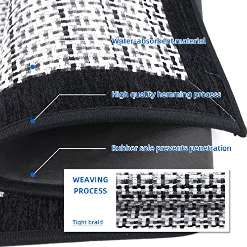 주방 러그 및 매트 미끄럼 방지 세탁 가능 2피스 흡수성 주방 러너 러그 2개 세트 싱크대 앞 주방 복도 세탁실용 컴포트 위브 주방 바닥 매트(검정색, 20