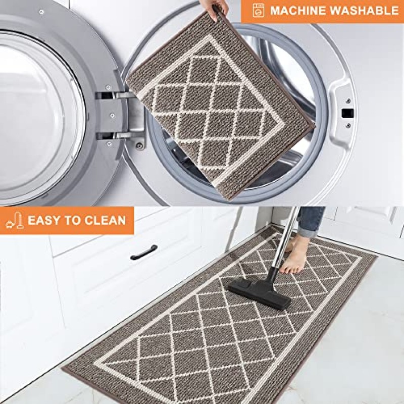 BEQHAUSE-Kitchen-Rugs-Non-Slip-Kitchen-Mats-for-Floor 2개 주방 러그 및 매트 TPR 뒷면, 브라운, 24x35인치/24x60인치 미끄럼 방지 세탁 가능 주방 러너 카펫