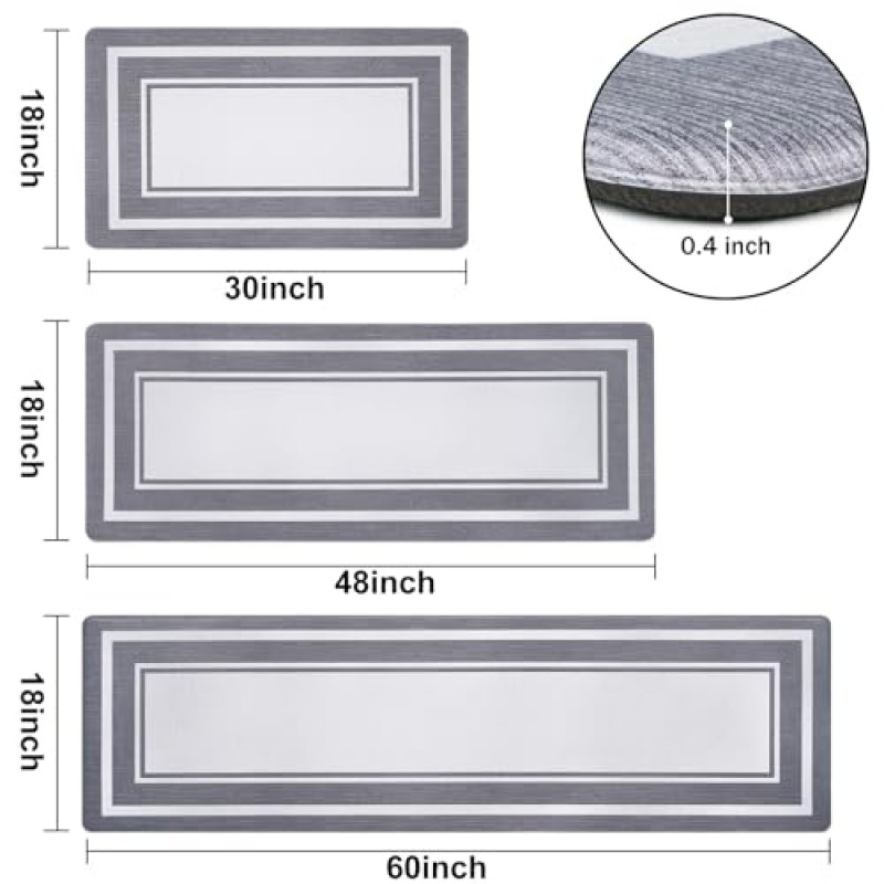 ASPMIZ 3피스 현대식 주방 러그 세트 미끄럼 방지, 방수 쿠션 피로 방지 주방 매트 세탁 가능 주방 바닥 매트, PVC 주방 싱크 러그 세트 스탠딩 매트, 18