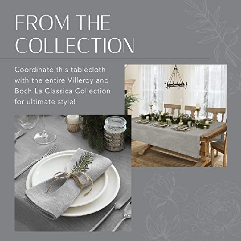 Elrene 홈 패션 Villeroy & Boch La Classica 리넨 식탁보, 격식 있는 식사 또는 일상 사용에 적합, 70인치 x 126인치, 회색