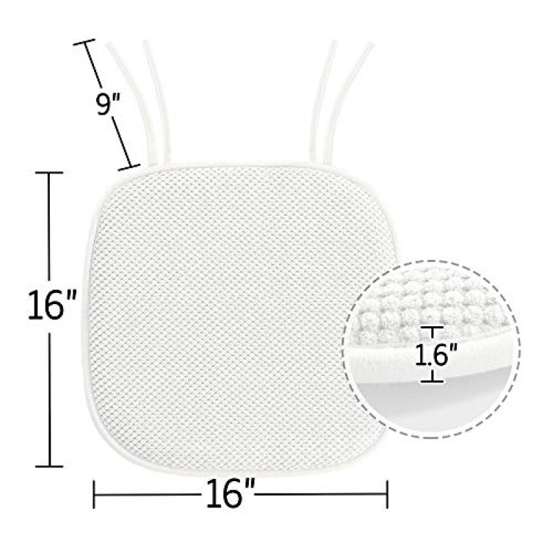 H.VERSAILTEX 프리미엄 의자 쿠션 메모리 폼 의자 패드 6팩 - 16x16인치 두께의 부드러운 시트 쿠션 패드 SBR 뒷면과 스트랩이 있는 미끄럼 방지 - 라운지, 주방, 흰색용 내구성 매트 패드