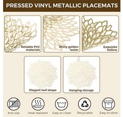 라운드 프레스 비닐 플레이스 매트 금속 속이 빈 잎 꽃 테이블 매트 휴일 파티 리셉션을위한 장식 웨딩 악센트 센터 피스 플레이스 매트 홈 주방 식탁 (골드, 80)