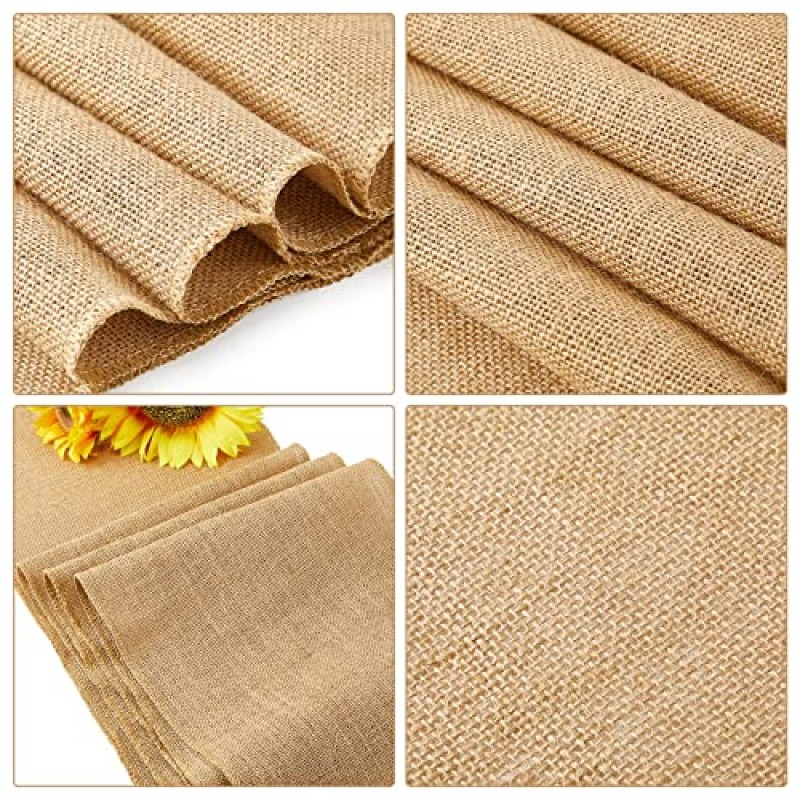 24 Pcs 삼베 테이블 러너 완성 된 가장자리가있는 12 x 108 인치 농가 테이블 러너 Hessian Burlap Runner 결혼식 생일 크리스마스 베이비 샤워 커피 테이블 장식을위한 소박한 결혼식 통로 장식