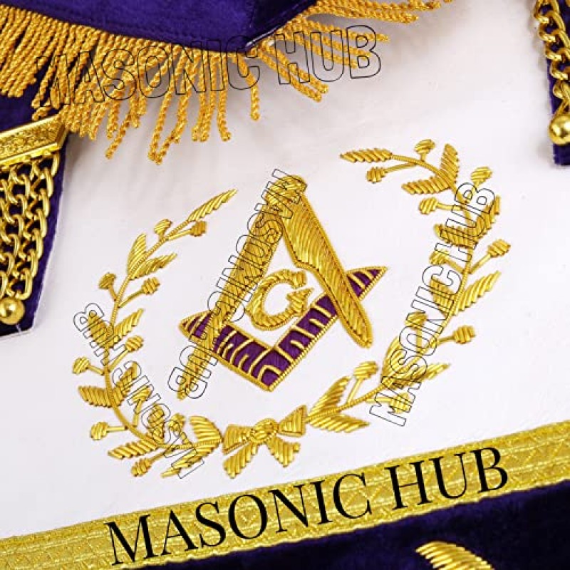 MASONIC GRAND LODGE MASTER MASON 100% 양가죽 앞치마와 체인 칼라 핸드메이드