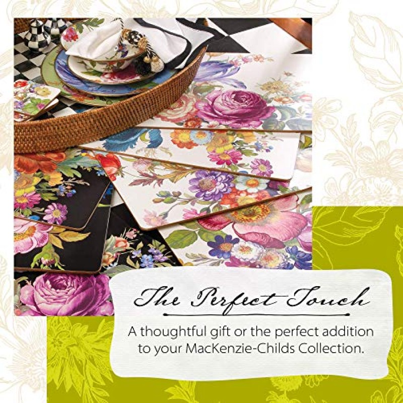 MacKenzie-Childs Flower Market Placemats in White, Hard-Finish Washable Table Mat, 4개 세트