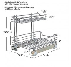 가정용 필수품 Glidez 싱크대 밑 또는 캐비닛 아래 사용을 위한 다용도 크롬 도금 강철 풀아웃/슬라이드아웃 수납 정리함 - 2단 디자인 - 표준 크기 캐비닛 또는 선반, 크롬에 적합