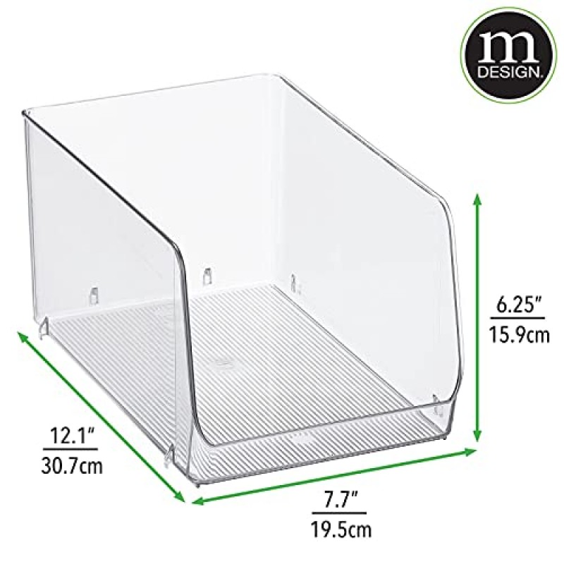 mDesign 가정용 주방 캐비닛, 식료품 저장실, 사무실, 옷장, 침실, 욕실 - 7.7인치 너비, 2팩 - 투명을 위한 전면 개방형 쌓을 수 있는 플라스틱 식품 보관 정리함 바구니