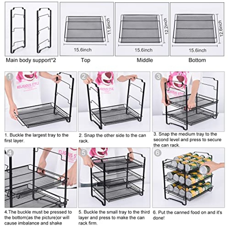 식료품 저장실용 BTideas 캔 정리함, 3단 쌓을 수 있는 캔 랙 정리함, 식료품 저장실용 통조림 정리함, 주방 캐비닛 또는 식료품 저장실용 최대 36개 캔 보관 가능