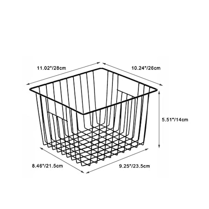 SANNO 검은 색 옷장 바구니 냉동고 바구니 식료품 저장실 보관 와이어 바구니, 와이어 바구니 농가 보관 주최자, 식료품 저장실 선반 용 금속 가정용 보관 주최자 빈 주방 캐비닛 욕실 블랙