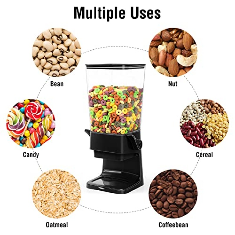 시리얼 디스펜서 수조, 건조 식품 디스펜서 수조 대형 시리얼 용기 보관 디스펜서 캔디 쌀 디스펜서 기계 트레일 믹스, 그라놀라, 견과류, 콩용 시리얼 주최자(5.5L 블랙 1개)