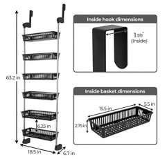 보관을 위한 스마트 디자인 오버더 도어 정리함 - 식품 저장실 정리, 침실, 욕실 보관, 놀이방 또는 주방에 적합 - 조절 가능한 강철 프레임(바구니 6개 및 벽걸이 포함) - 검정색