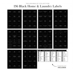 정리용 블랙 가정용 세탁 라벨 - 136 미니멀리스트 세탁실 라벨 및 보관함용 홈 라벨 - 비누 라벨 항아리 스프레이 병용 청소 라벨 리넨 및 세탁실 정리