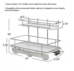 가정용 필수품 Glidez 크롬 도금 강철 및 인조 대리석 풀아웃/슬라이드아웃 수납 정리함(싱크대 또는 캐비닛 아래용) - 2단 디자인 - 표준 크기 캐비닛 또는 선반에 적합(흰색 및 크롬)