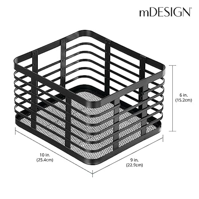 주방, 식료품 저장실 선반, 캐비닛, 조리대, 과일, 야채 및 스낵 정리용 상자 보관을 위한 mDesign 소형 금속 와이어 음식 상자 바구니 정리함, 카슨 컬렉션, 6팩, 매트 블랙