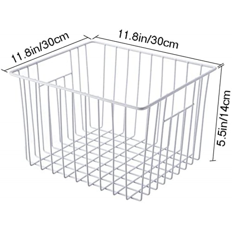 Redrubbit 냉동고 와이어 보관 정리 바구니, 와이어 식품 정리 바구니, 주방 캐비닛, 식료품 저장실, 냉동고, 욕실, 옷장, 6개 세트, 흰색용 손잡이가 있는 가정용 빈 바구니