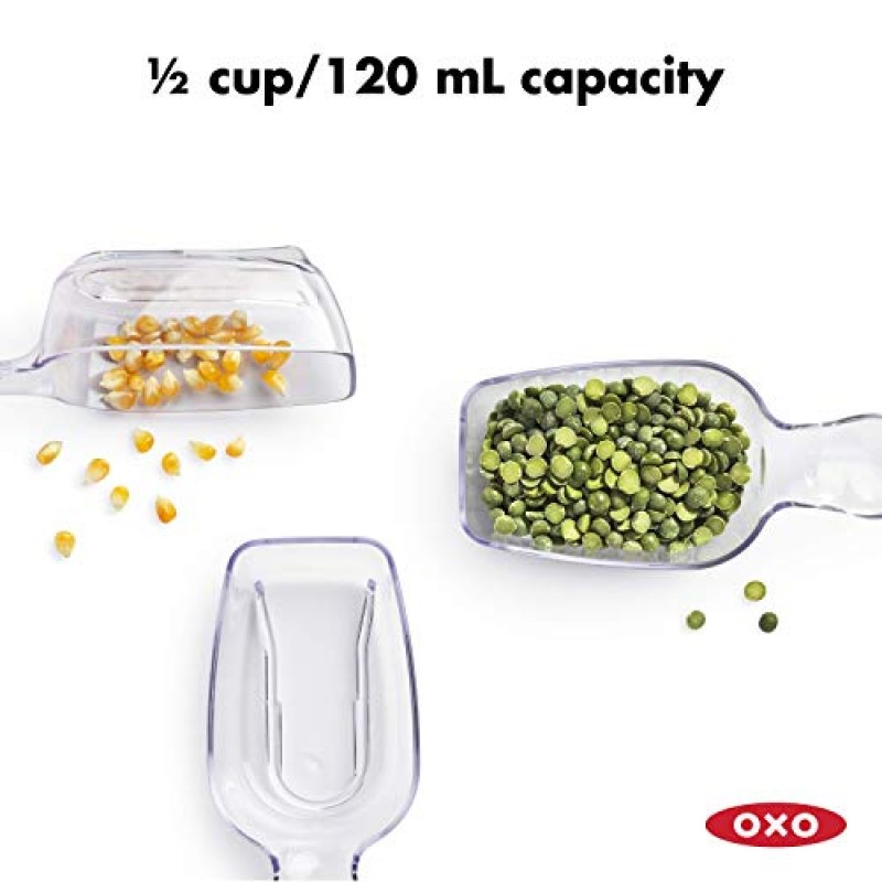 OXO Good Grips POP 컨테이너 - 밀가루 및 기타 식품 보관을 위한 밀폐형 4.4 Qt, 정사각형, 투명 및 Good 그립 POP 컨테이너 액세서리 3피스 스쿠프 세트