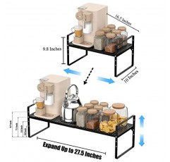 ARCCI 확장형 주방 캐비닛 선반 정리함, 쌓을 수 있는 금속 식료품 저장실 보관 선반 랙, 캐비닛용 조절 가능한 카운터 선반, 조리대, 찬장 정리함 및 보관함, 검정색