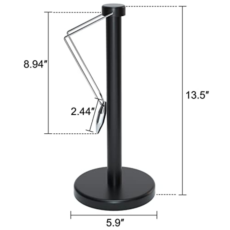 스테인레스 스틸 종이 타월 홀더, 주방 다이닝 룸용 강철 팔이 있는 조리대 종이 타월 스탠드 - 블랙