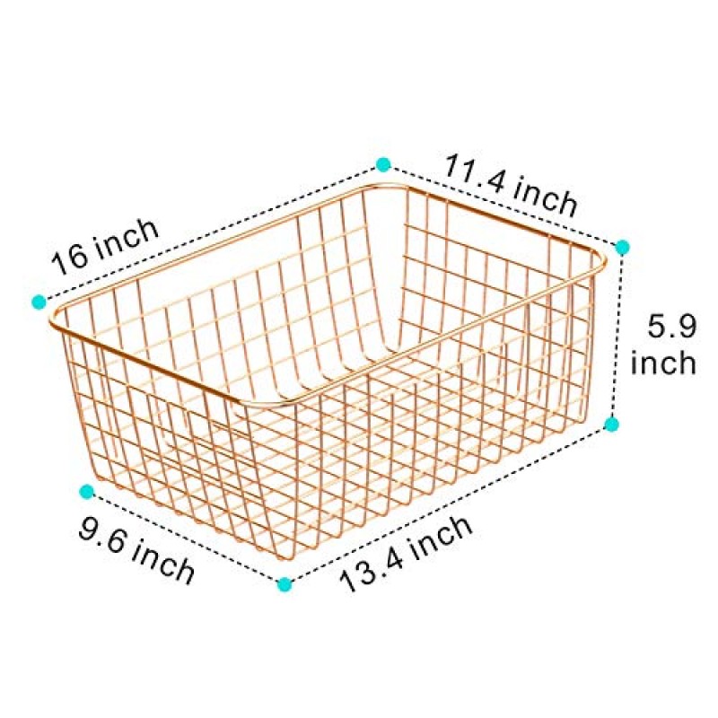 와이어 보관 바구니, F 색상 2 팩 식료품 저장실, 선반, 냉동고, 주방 캐비닛, 욕실, 로즈 골드용 손잡이 4개가 내장된 대형 금속 가정용 보관 정리함
