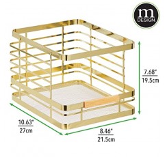 mDesign 금속 와이어 소박한 농가 대형 음식 정리함 주방 식료품 저장실 선반, 캐비닛 또는 찬장용 대나무 나무 손잡이가 있는 쌓을 수 있는 보관함 바구니 - 2 팩 - 부드러운 황동/천연