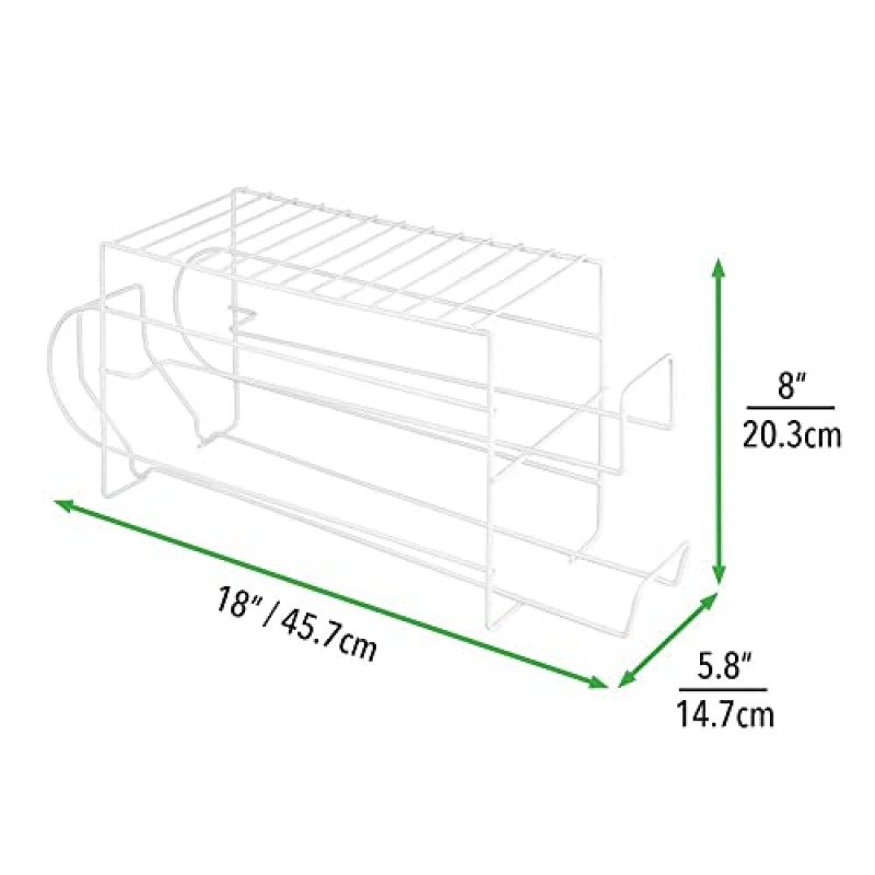 mDesign 2단 금속 와이어 스탠딩 팝/소다 및 식품 캔 디스펜서 주방 식료품 저장실, 조리대, 캐비닛용 상단 선반이 있는 보관 랙 정리함 - 캔 12개 보유 - 2팩 - 흰색