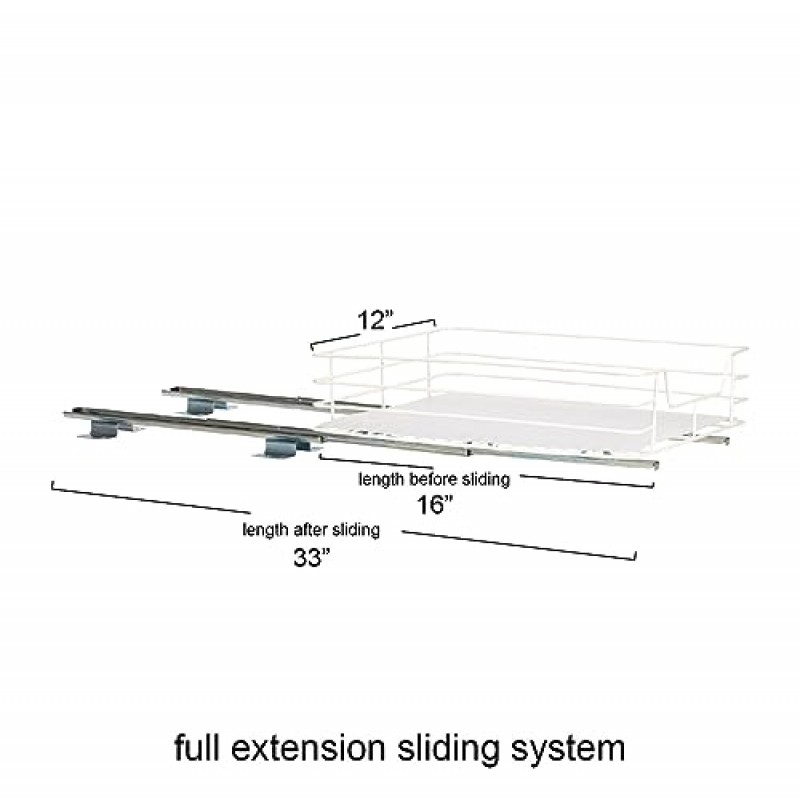 가정용 필수품 Glidez 페인트 마감 강철 풀아웃/슬라이드아웃 수납 정리함(플라스틱 라이너 포함) - 캐비닛 아래 또는 와이어 선반 사용 - 1계층 디자인 - 표준 크기 캐비닛 또는 선반에 적합, 흰색