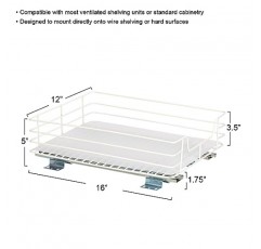 가정용 필수품 Glidez 페인트 마감 강철 풀아웃/슬라이드아웃 수납 정리함(플라스틱 라이너 포함) - 캐비닛 아래 또는 와이어 선반 사용 - 1계층 디자인 - 표준 크기 캐비닛 또는 선반에 적합, 흰색