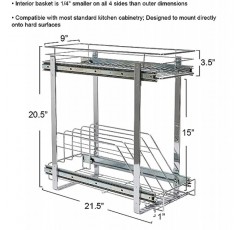 가정용 필수품 Glidez 다용도 크롬 도금 강철 풀아웃/슬라이드아웃 조리기구 및 제빵기구용 이중 슬라이딩 수납 정리함 - 2단 디자인 - 표준 크기 캐비닛 또는 선반, 크롬에 적합