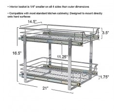 가정용 필수품 Glidez 다용도 크롬 도금 강철 풀아웃/슬라이드아웃 바구니 보관 정리함(캐비닛 아래 사용) - 2단 디자인 - 표준 크기 캐비닛 또는 선반에 적합(크롬)