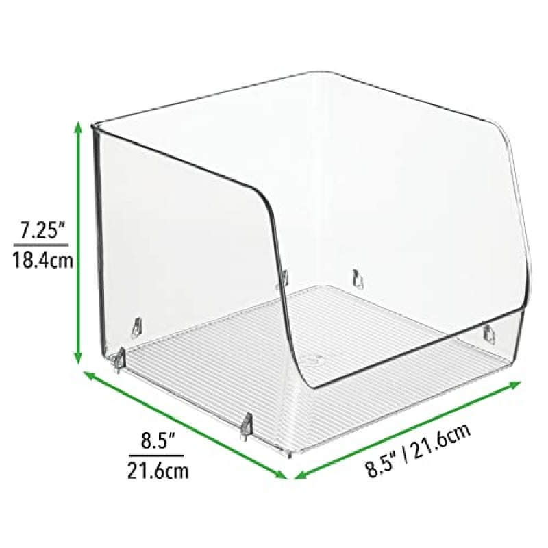 mDesign 초대형 가정용 쌓을 수 있는 플라스틱 식품 보관 정리함 바구니(주방 캐비닛, 식료품 저장실, 사무실, 옷장, 침실, 욕실 - 8.5인치 너비, 4팩 - 투명)를 위한 넓은 개방형 전면 포함