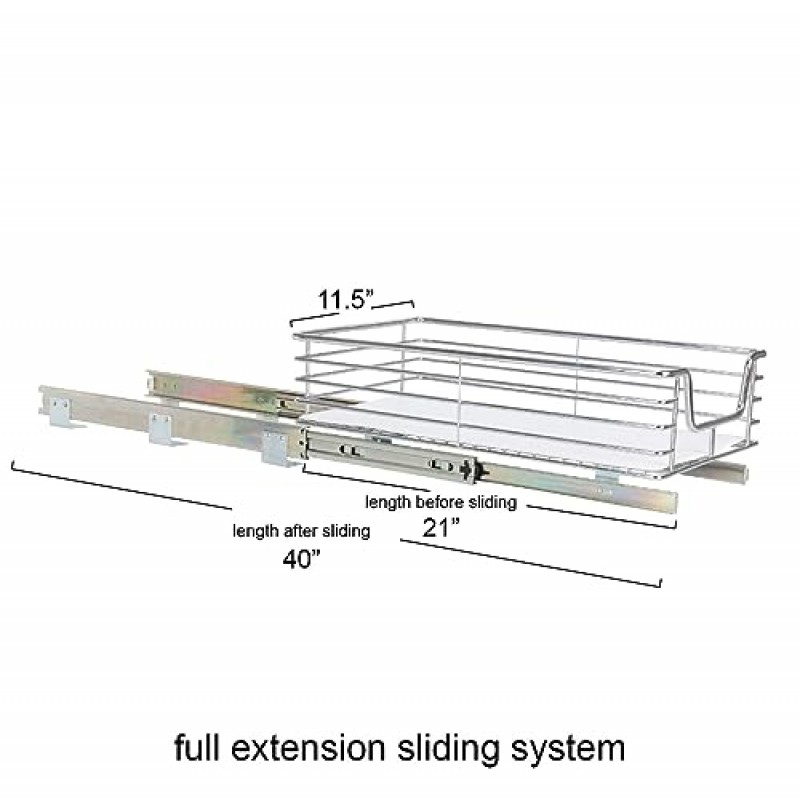 가정용 필수품 Glidez 크롬 도금 강철 풀아웃/슬라이드아웃 수납 정리함(캐비닛 아래 사용을 위한 플라스틱 라이너 포함) - 1계층 디자인 - 표준 크기 캐비닛 또는 선반에 적합(크롬)