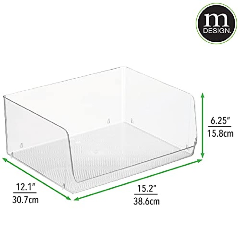 mDesign 가정용 주방 캐비닛, 식료품 저장실, 사무실, 옷장, 침실, 욕실 - 15.2인치 너비, 8팩 - 투명을 위한 전면 개방형 추가 폭의 쌓을 수 있는 플라스틱 식품 보관 정리함 바구니